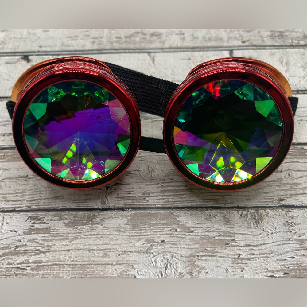 Steampunk Kaleidoscope Goggles Retro Rave Rainbow Crystal Lens Glasses Cosplay